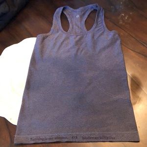 Lululemon gray stripes racerback stretch athletic tank top